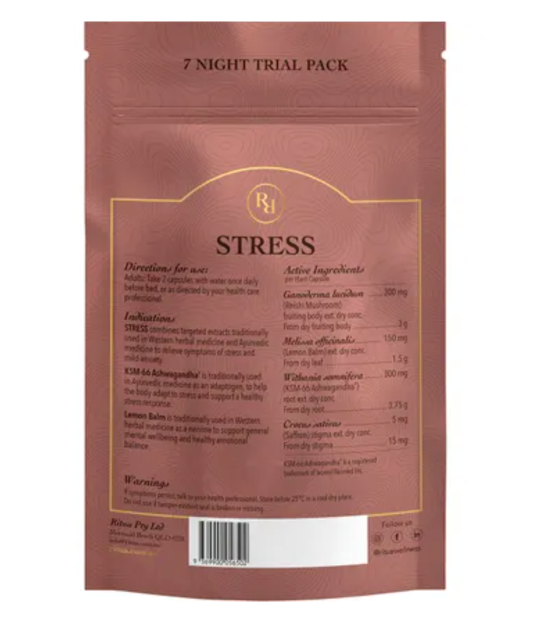 STRESS 7 Day Saffron Ashwagandha LemonBalm Reishi 14 Caps